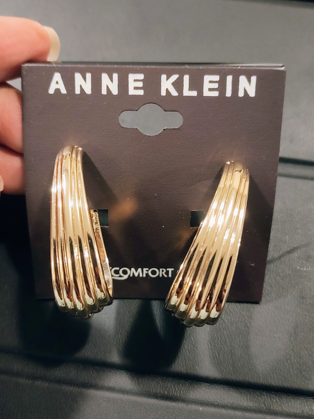 Anne Klein Gold Ribbed Hoop Earrings - Picture 8 of 8